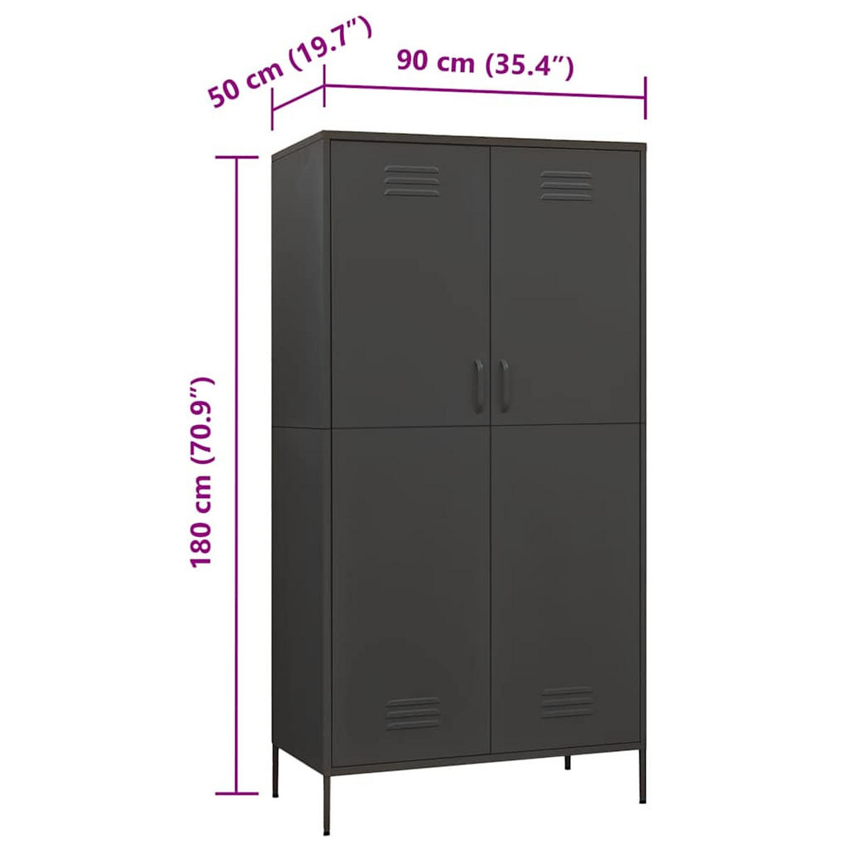 KLEIDERSCHRANK 2-Türig mit 4 verstellbaren Fächern 90/50/180 cm aus Stahl Anthrazit - Anthrazit/Schwarz, Holz/Metall (90/180/50cm) - vidaXL