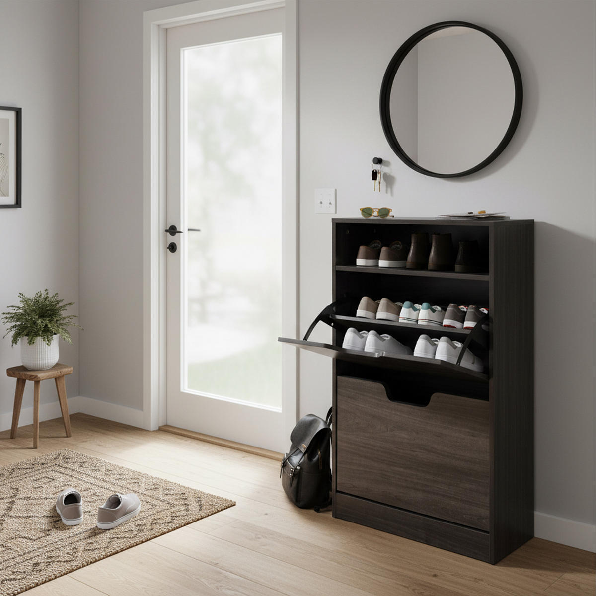 SCHUHSCHRANK - Grau, Holzwerkstoff/Kunststoff (60/102/24cm) - Relaxdays