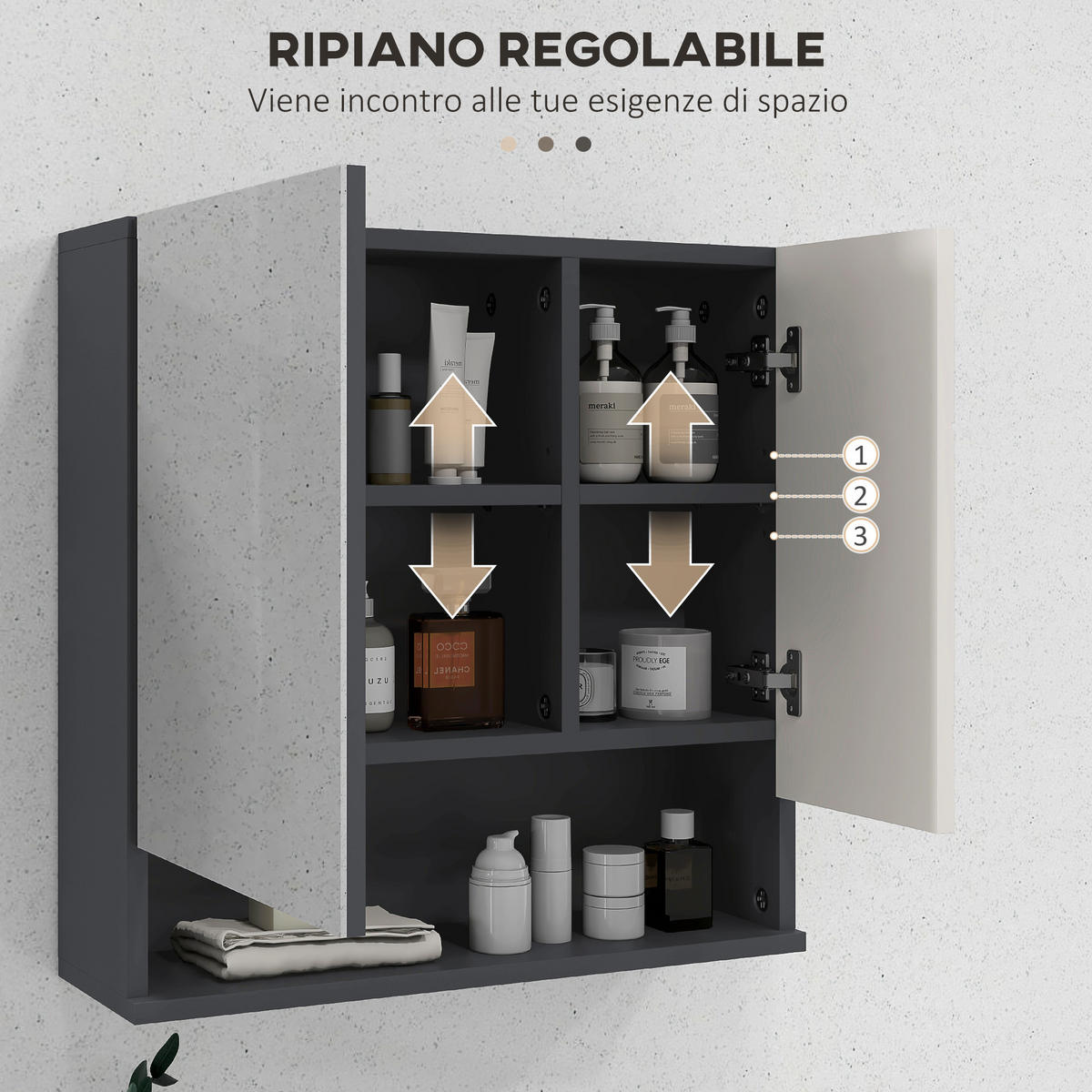 BADEZIMMER-SPIEGELSCHRANK mit 2 Türen und verstellbaren Holzregalen, 55 x 17 x 55 cm ,Grau - Hellgrau, Glas (55/55/17cm) - Vallsero