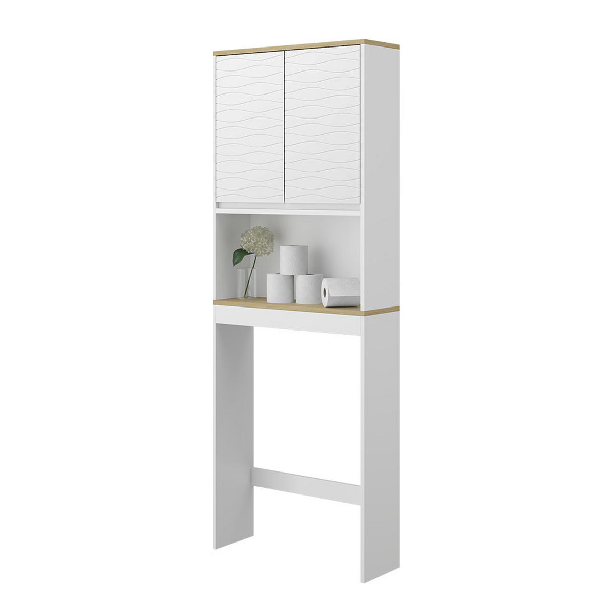 TOILETTENSCHRANK Livia Weiß 60 x 163 cm - Weiß/Naturfarben, Holzwerkstoff (60/163/20cm) - Vicco