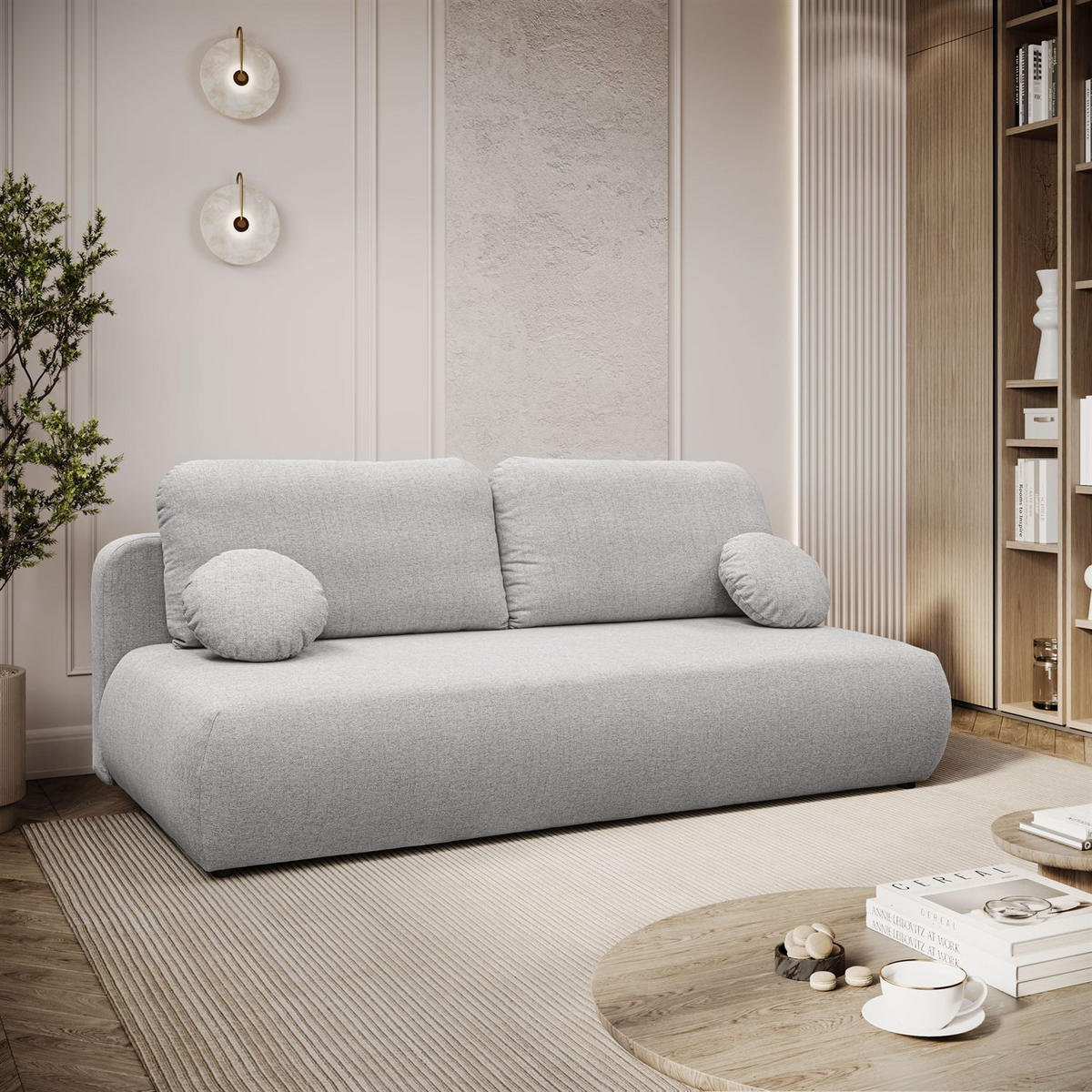 Schlafsofa CLAIRE, zweisitzig, mit Schlaffunktion, Neve 80 - Hellgrau, Textil (208/90/95cm) - Lookway