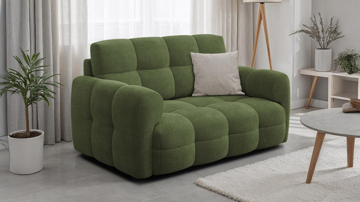 SOFA MELLOW 2-Sitzer, olive - Schwarz/Grün, Holz/Textil (153/87/98cm) - Courtois Laville