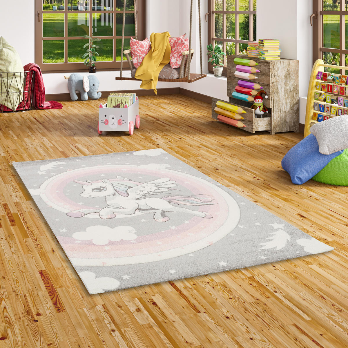 KINDER TEPPICH MAUI KIDS PASTELL EINHORN - Grau, Textil (80/150cm) - Pergamon