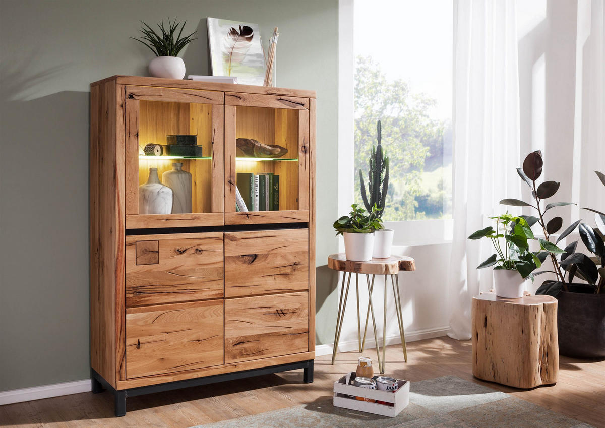 VITRINE Wildeiche 103x40x148 natur geölt VILLANDERS #102 - Braun, Holz (103/148/40cm) - Massivmoebel24