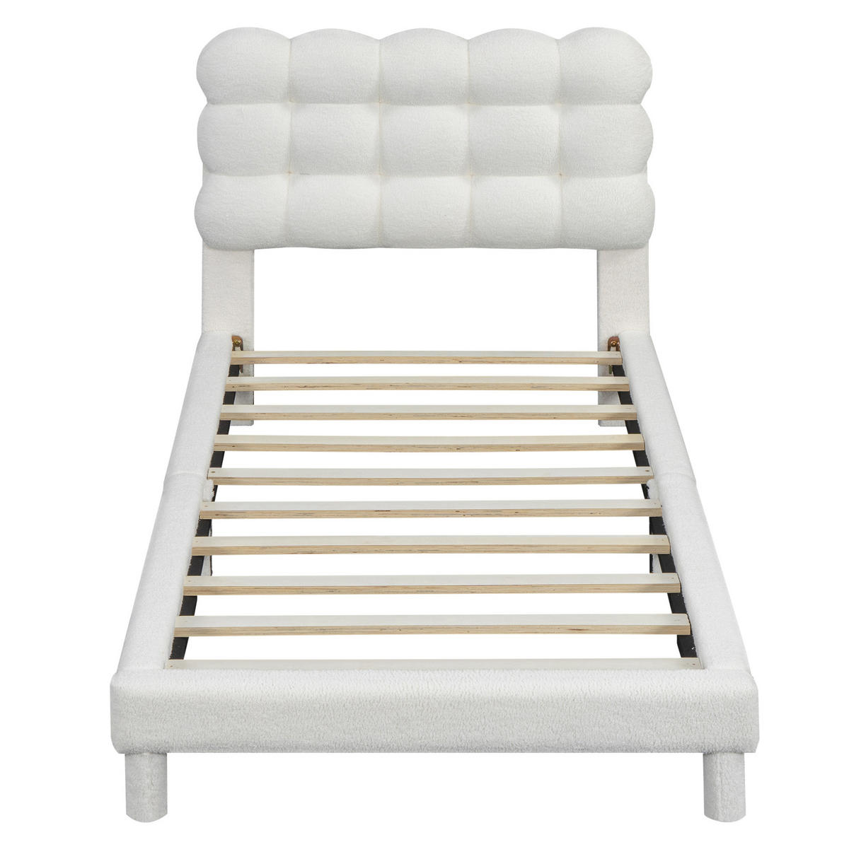 POLSTERBETT 90/200 cm mit 3-fach verstellbarem Kopfteil und Plüschbezug, Weiß - Weiß, Textil (90/200cm) - Redom
