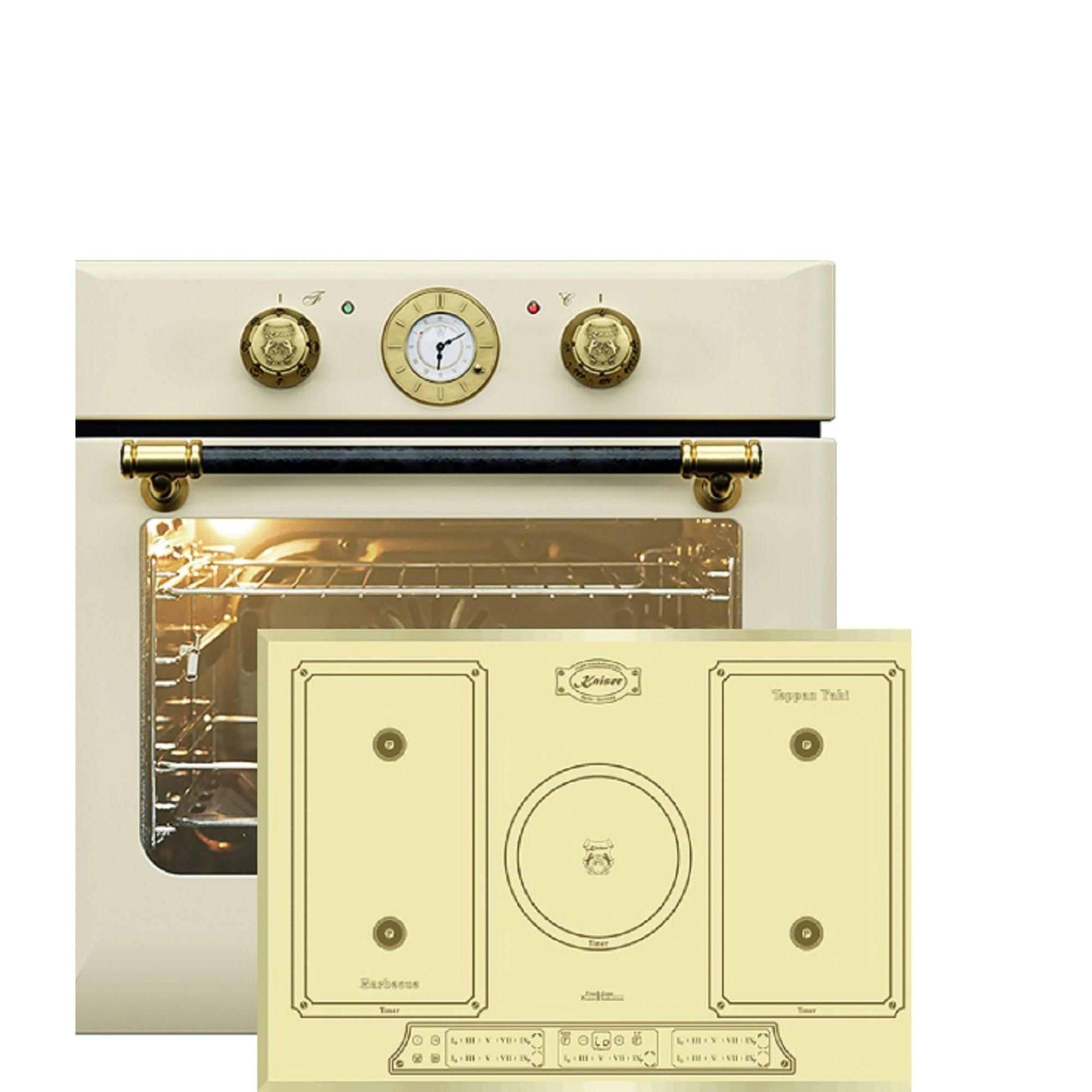 ELEKTRO-BACKOFEN 60 cm EH 6432 ElfBE Eco+KCT 7797 FI ElfEm Induktionskochfeld 77 cm - Creme, Metall (59/59/54cm) - Kaiser Küchengeräte
