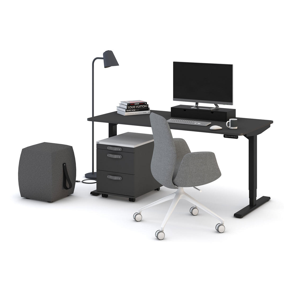 SCHREIBTISCH Elektrisch höhenverstellbarer Schreibtisch Y-Line Curved Anthrazit Schwarz 160/80/62-127cm - Anthrazit/Schwarz, Holzwerkstoff/Metall (80/160/127cm) - ASSMANN