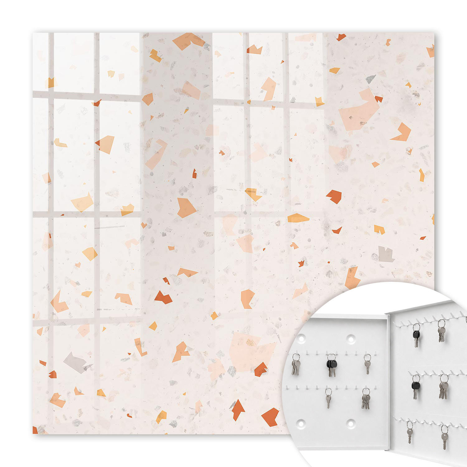 SCHLÜSSELBOX Weiß 30x30 cm – Türöffnung nach rechts - Elegantes Mosaik - Beige, Metall (30/30/5cm) - TULUP