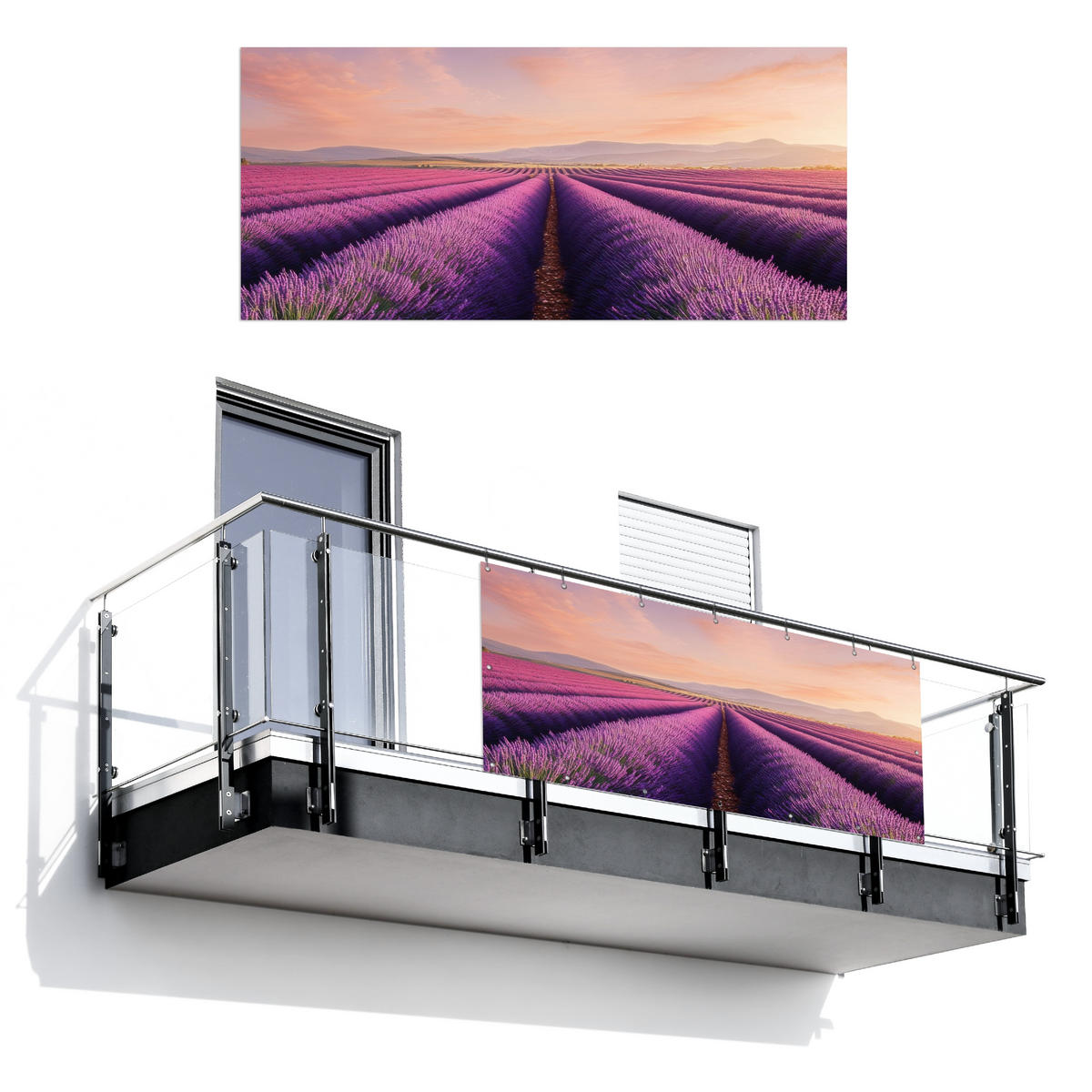 BALKON-SICHTSCHUTZ Lavendelfeld - Sonnenuntergang - Lila - Blumen - Violett, Kunststoff (200/90cm) - MuchoWow