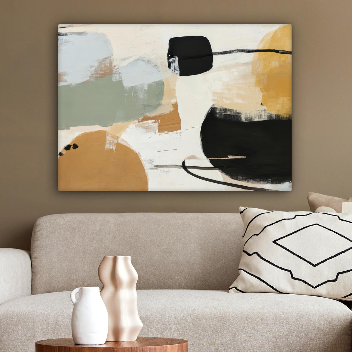 LEINWANDBILD Farbe - Abstrakt - Farben Wandbilder 80x60 cm - Currygelb, Textil (80/60cm) - MuchoWow