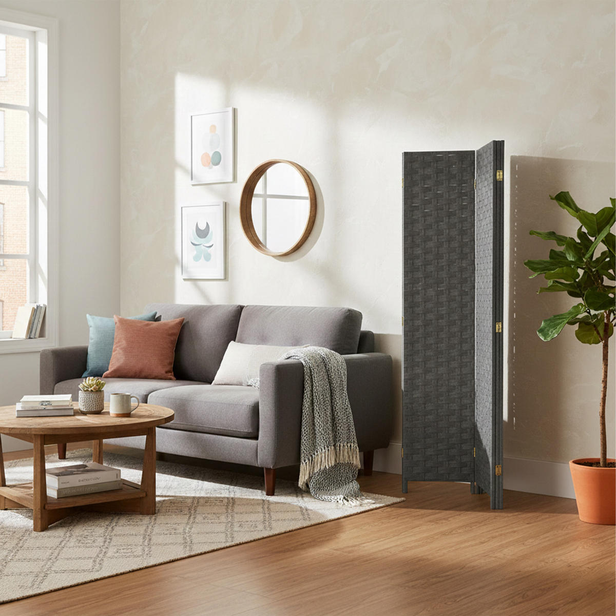 PARAVENT - Grau, Holz/Papier (320/170/2cm) - Relaxdays