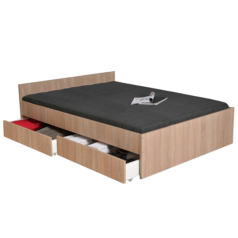 BETT KAPPA mit Schubladen/ Bett 140x190 - Eiche gebleicht Dekor - Sonoma Eiche, Holzwerkstoff (140/190cm) - Weber Industries