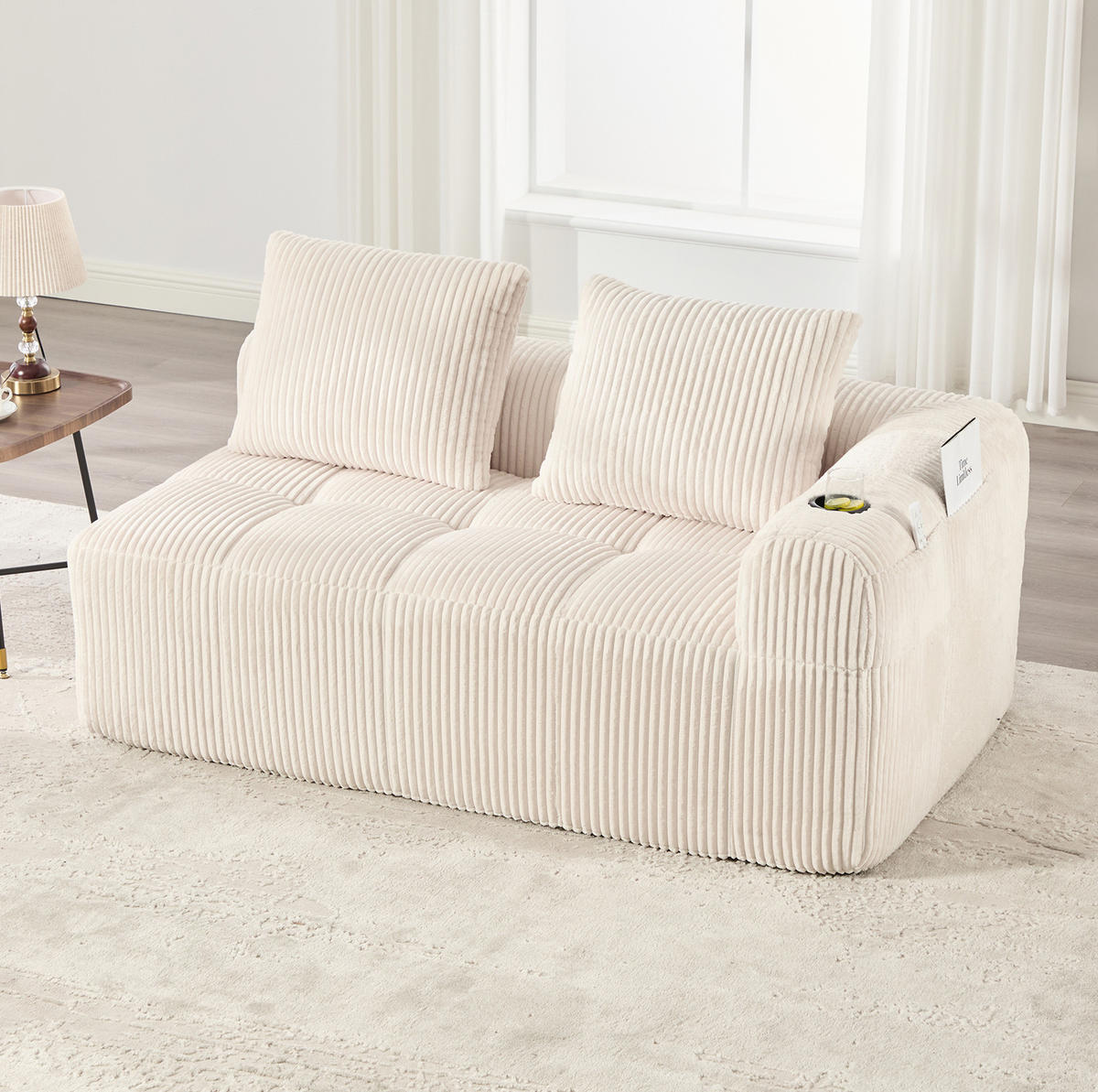 2-SITZER-SOFA 158/93/61 cm Beige aus Cord mit Seitenfächern und Becherhaltern - Beige, Textil (93/61/158cm) - Modenvie