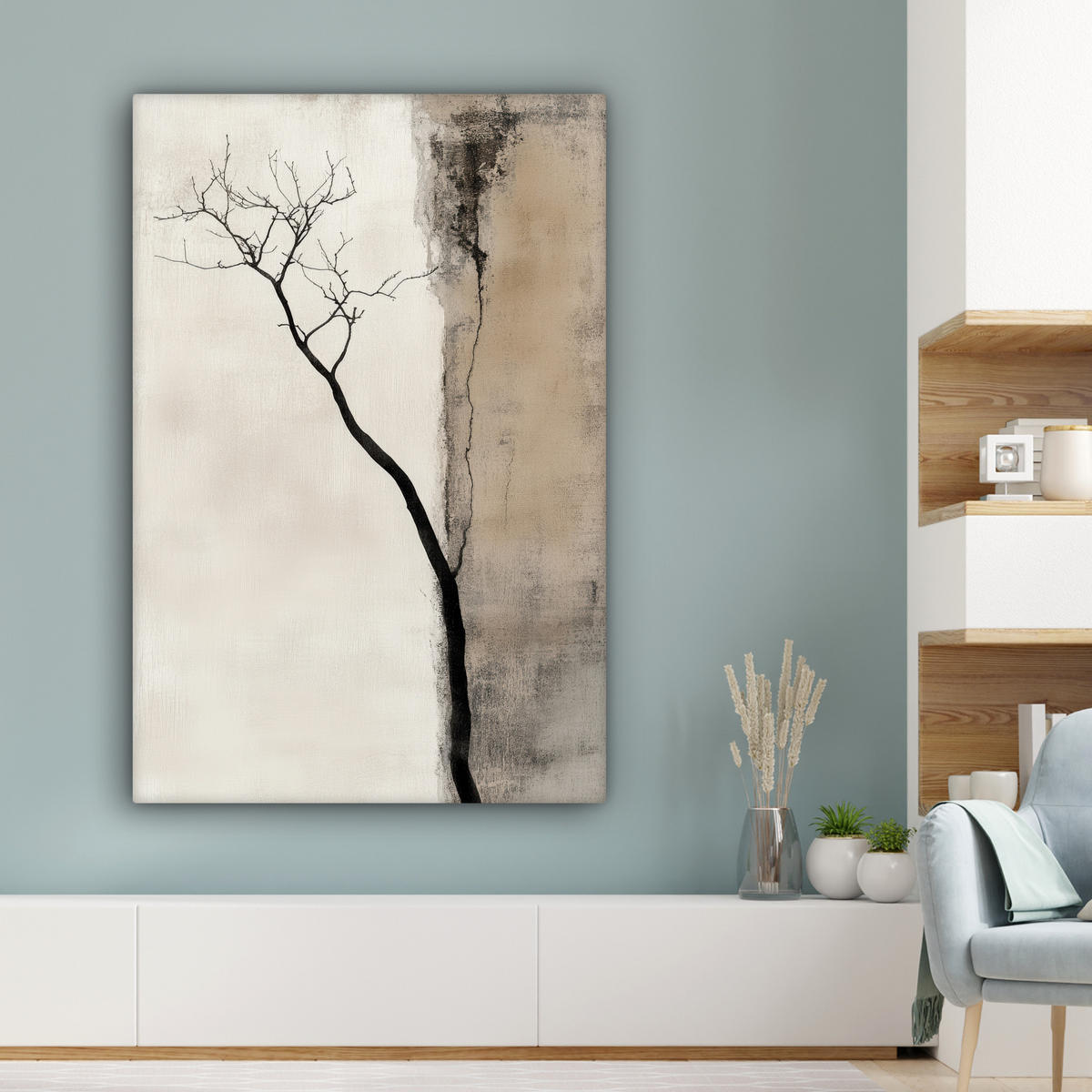 LEINWANDBILD Wabi sabi - Pflanze - Beige Deko XXL 80x120 cm - Taupe, Textil (80/120cm) - MuchoWow