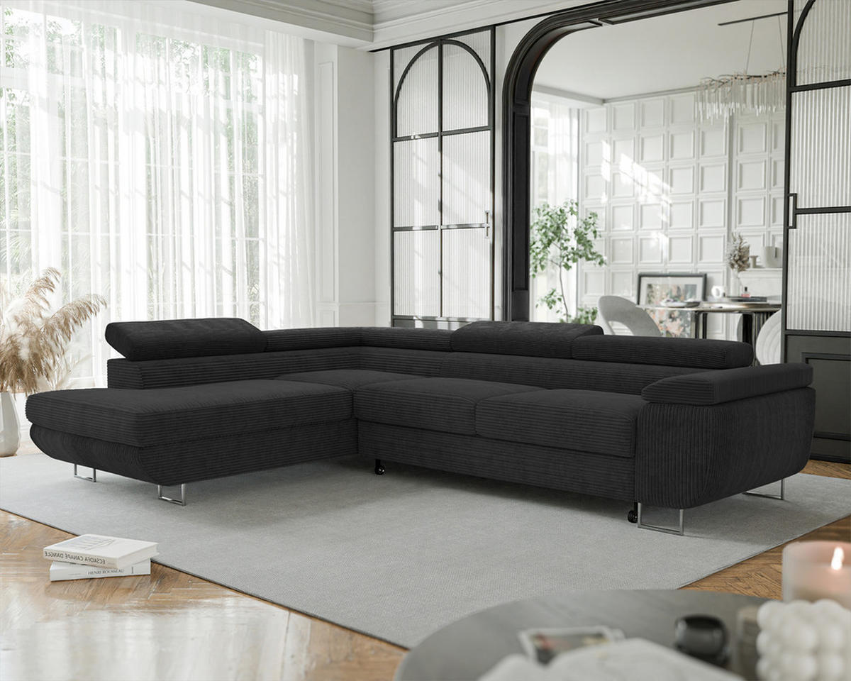 ECKSOFA ANTON mit Schlaffunktion und Bettkasten Anthrazit - Anthrazit, Holzwerkstoff/Kunststoff (274/203cm) - Idohome