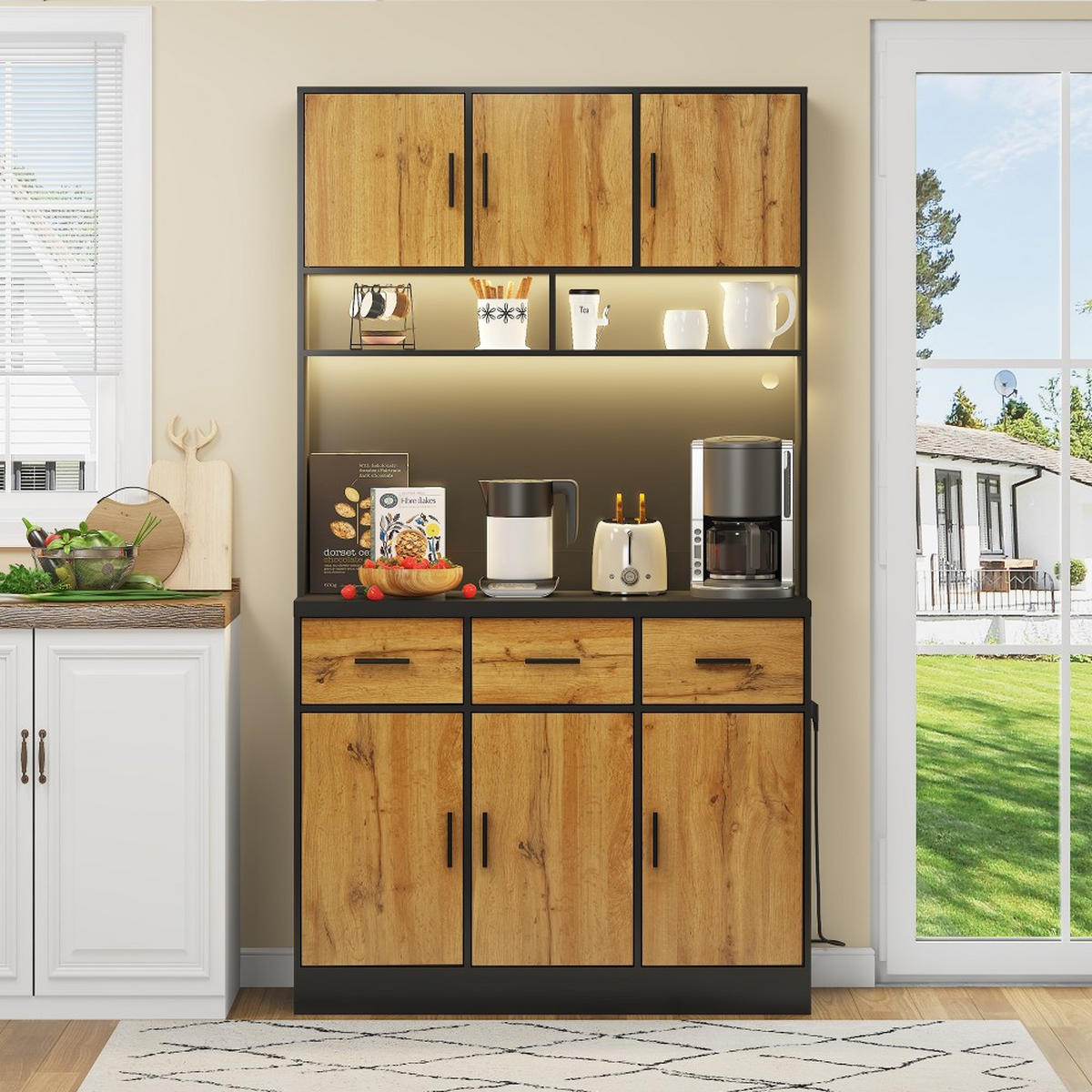 BUFFET 100x40x180cm in Schwarzer Schrank - Naturfarben, Holz (40/180/100cm) - KOMHTOM