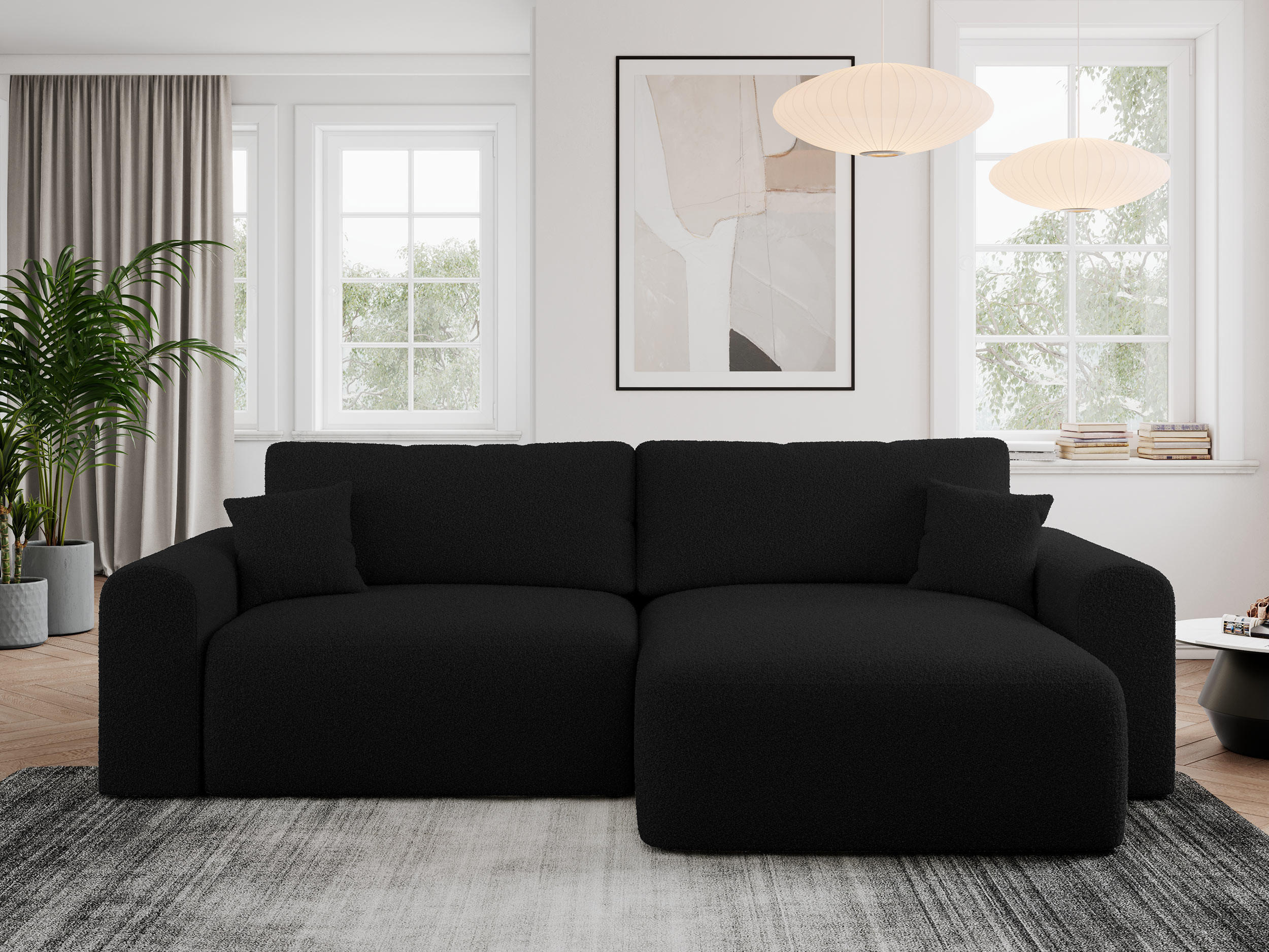 ECKSOFA NELSON Schwarz Boucle - Schwarz, Kunststoff/Textil (274/152cm) - MKS