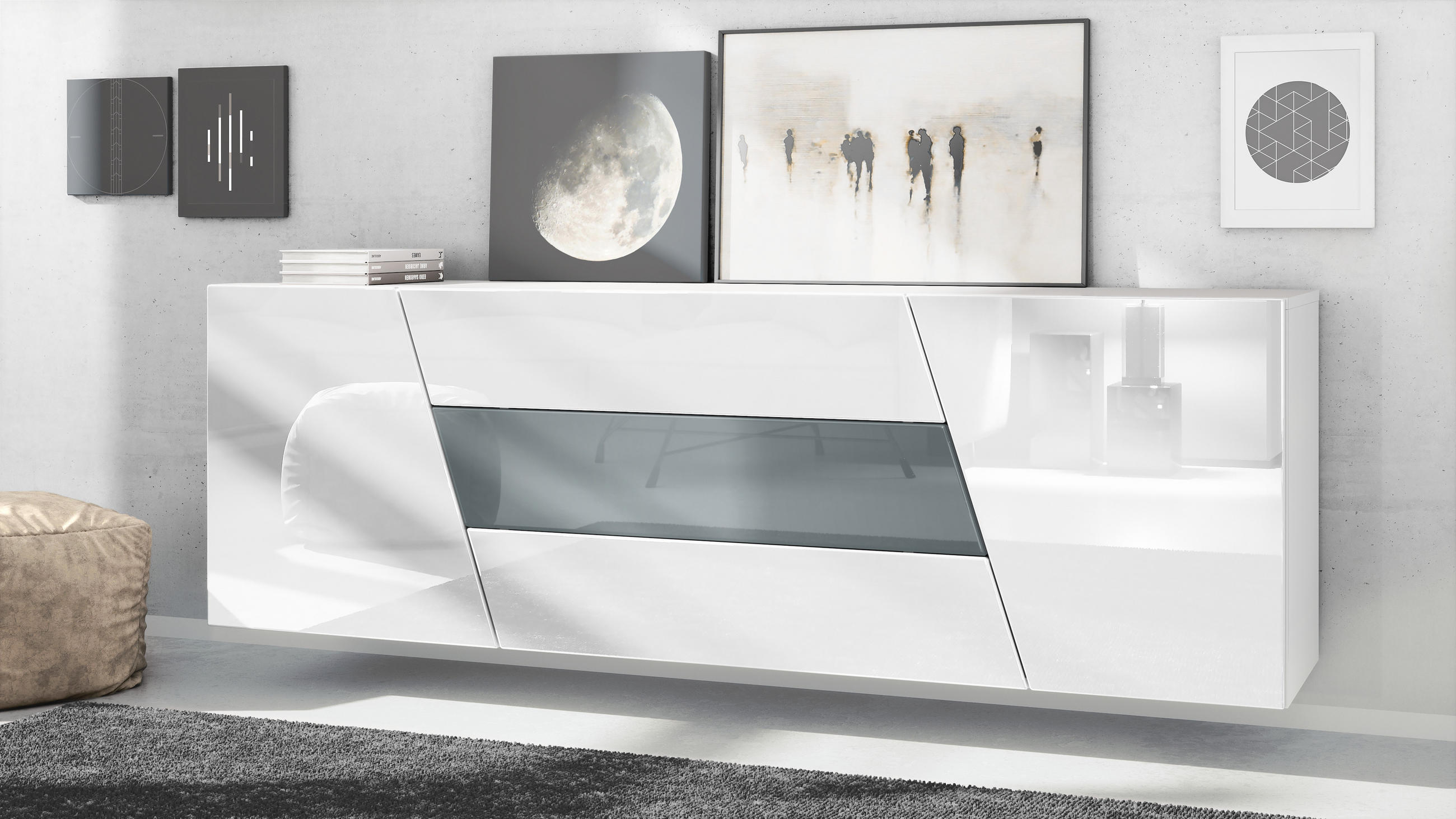 SIDEBOARD Houston Grau Hochglanz - Grau, Holzwerkstoff (178/57.5/38.5cm) - Vladon
