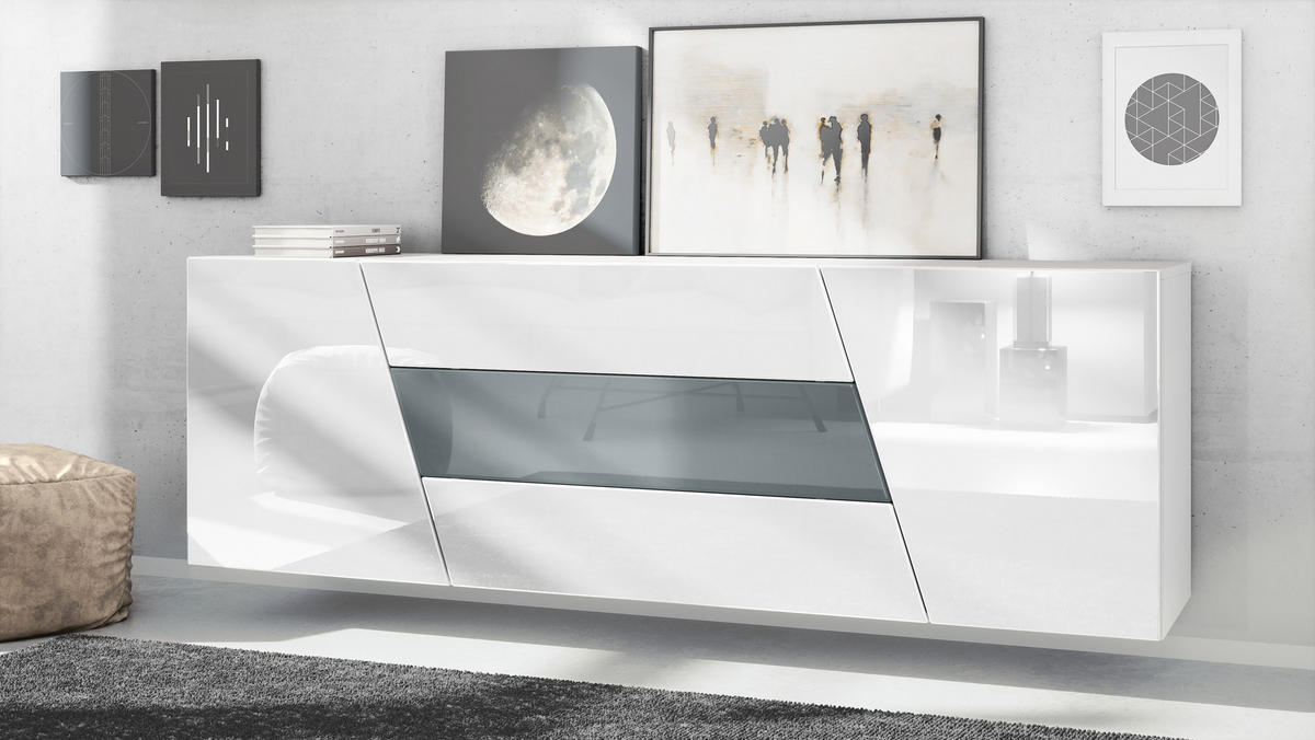 SIDEBOARD Houston Grau Hochglanz - Grau, Holzwerkstoff (178/57.5/38.5cm) - Vladon