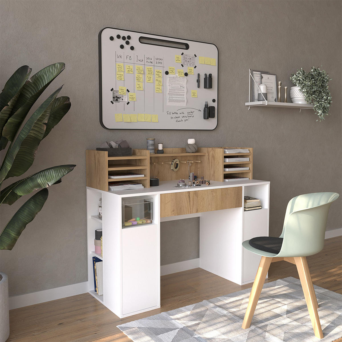 SCHREIBTISCH Weiß/Sonoma 126.8 x 50 cm XL mit Regale - Weiß/Sonoma Eiche, Holzwerkstoff (50/126.8/100cm) - Vicco