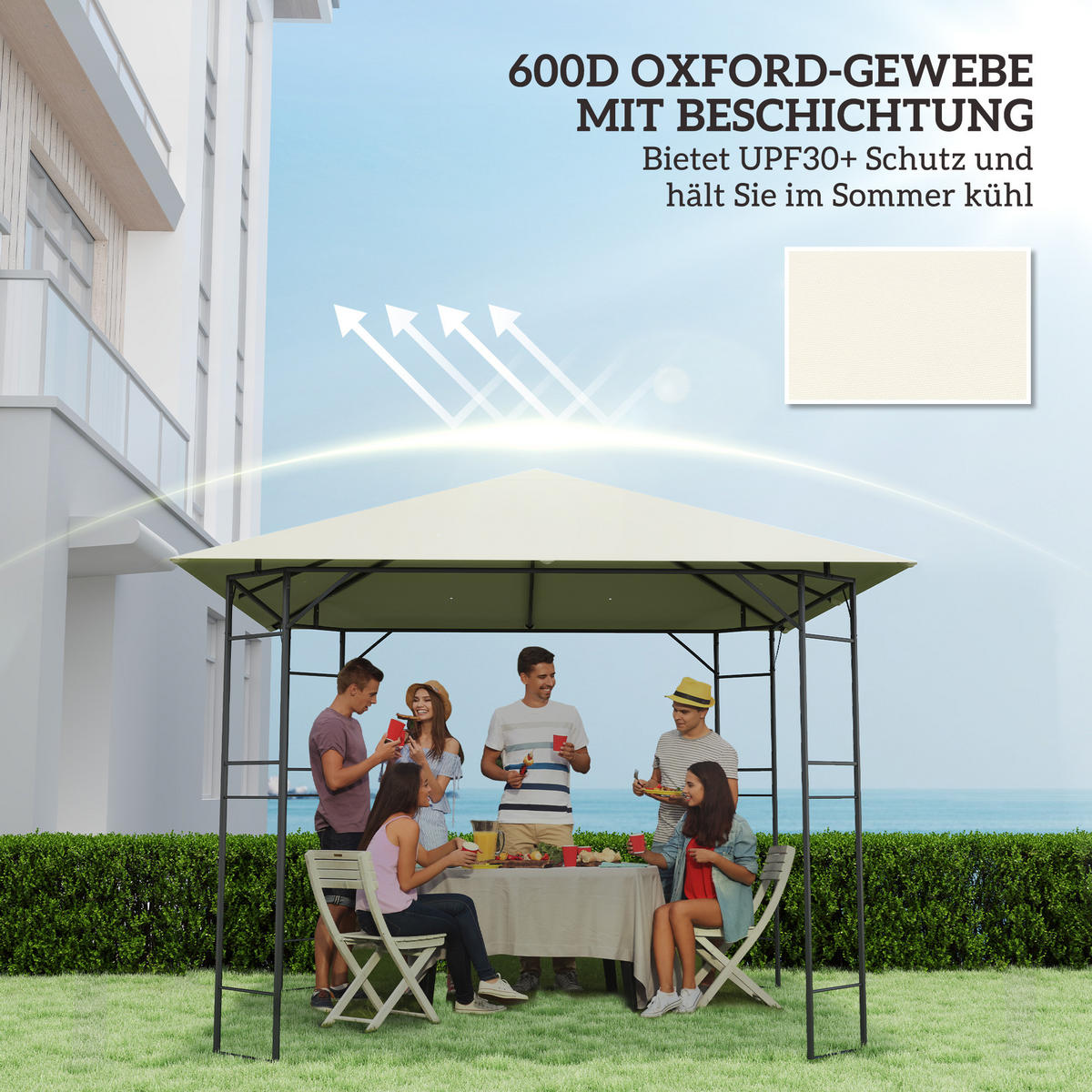 ERSATZDACH für Pavillon 3 x 3 m wasserabweisend Pavillondach UPF30+ Ersatzbezug Oxford-Stoff, 370 g/m², Cremeweiß - Creme, Textil (298/1/298cm)