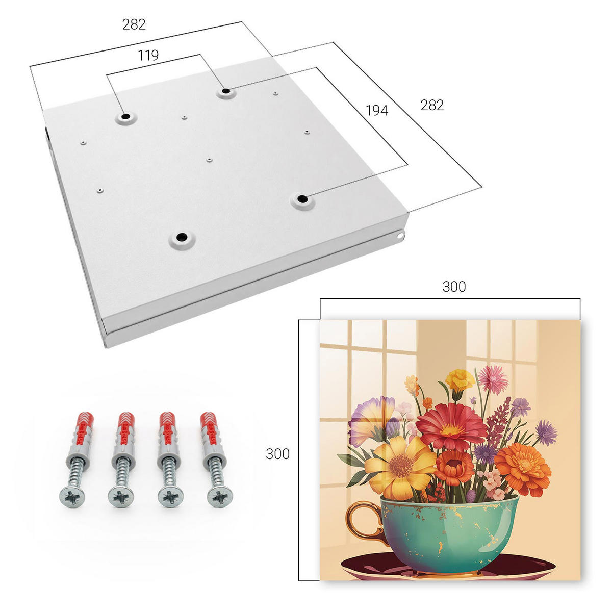 SCHLÜSSELBOX Weiß 30x30 cm – Türöffnung nach rechts - Blumenbecher - Türkis, Metall (30/30/5cm) - TULUP