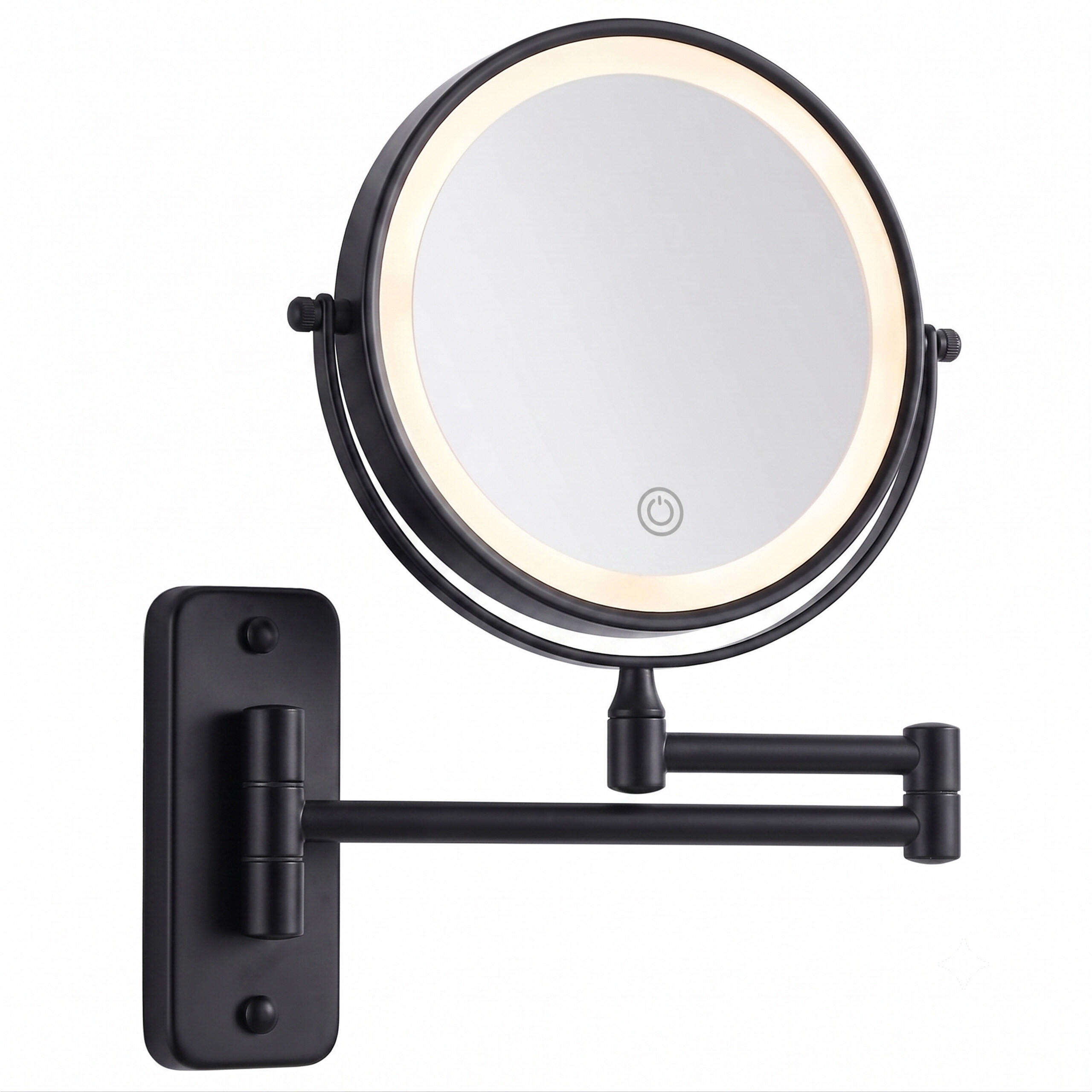 KOSMETIKSPIEGEL Schwarz Wand LED 10fach - Schwarz, Glas/Metall (33/30/3.5cm) - Relaxdays