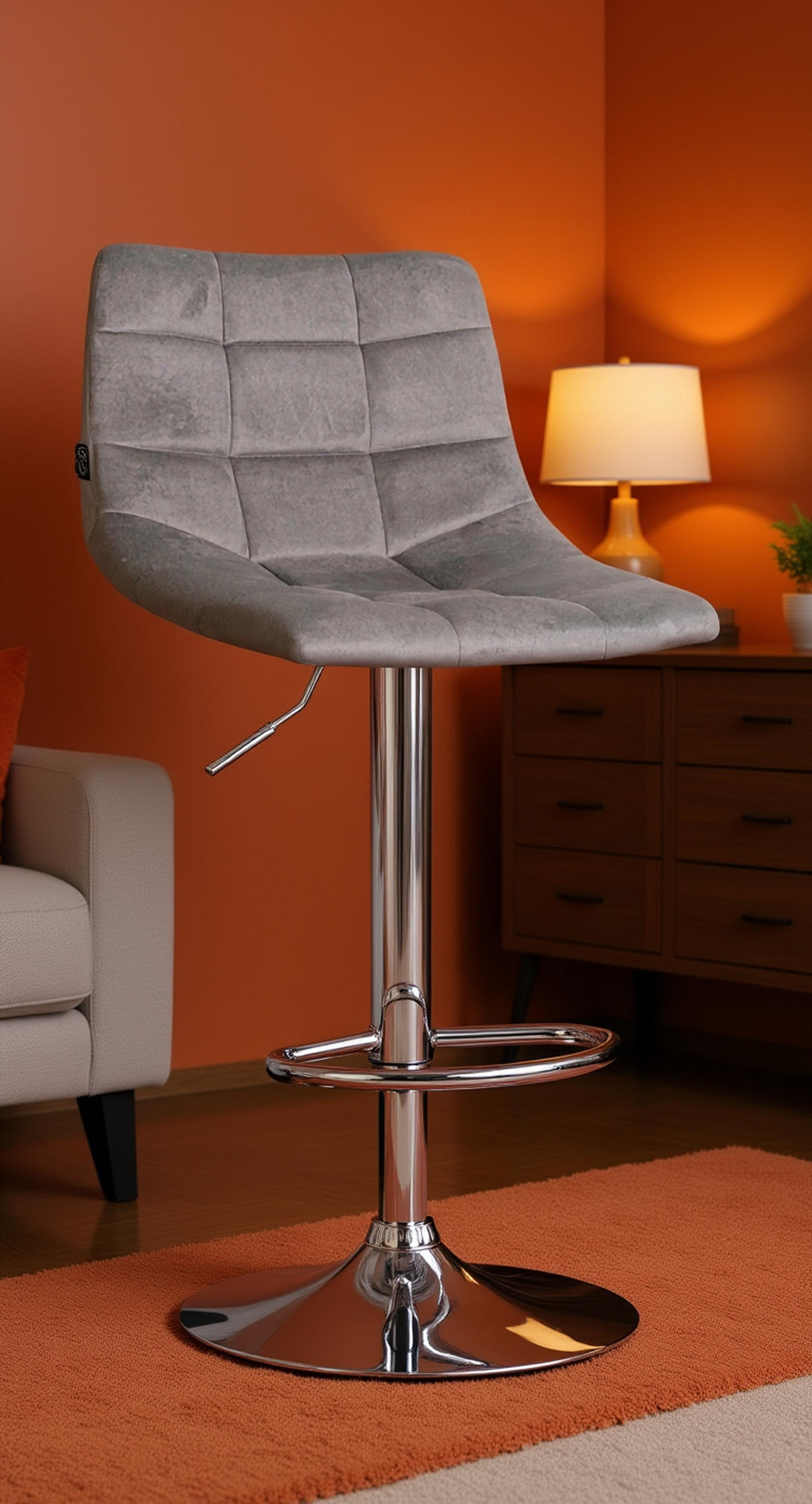 BARHOCKER James Samt chrom grau - Chromfarben/Grau, Textil/Metall (43/108.5/46.5cm) - TPFLiving