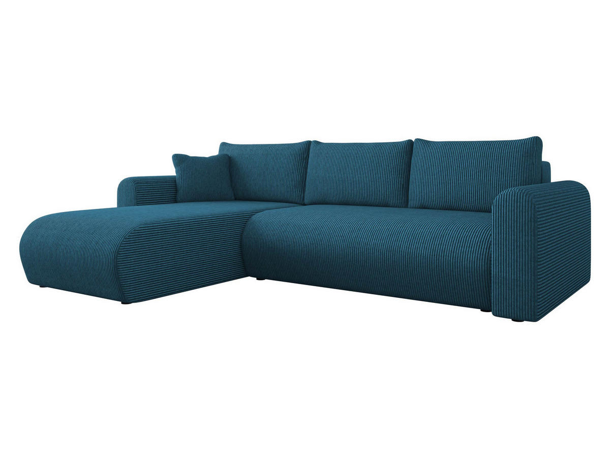 ECKSOFA Eliwo Cord - Blau/Schwarz, Holz/Textil (252/158cm) - MIRJAN24