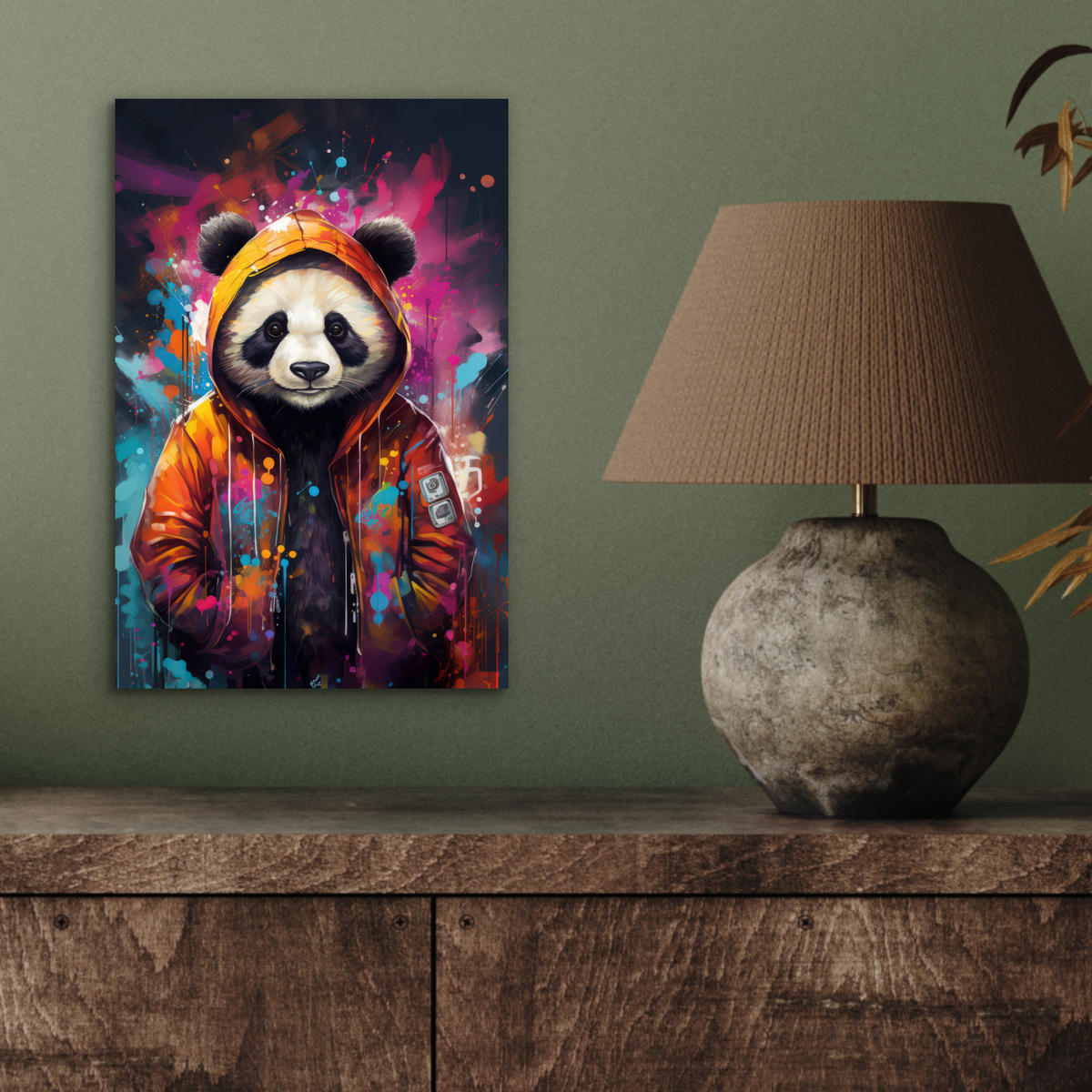 METALLBILD Panda - Jacke - Graffiti - Orange 20x30 cm - Orange, Metall (20/30cm) - MuchoWow