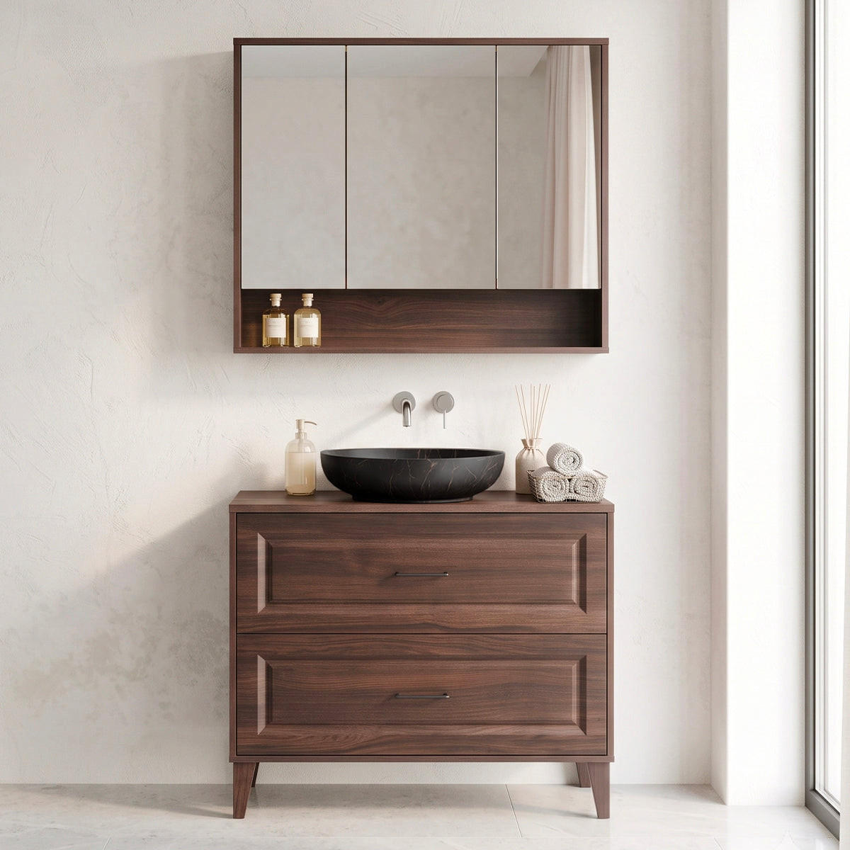 KOUPELNOVÝ NÁBYTEK 100cm Moka 2er-Set Dřevo - hnědá, kompozitní dřevo (100/84.5/46cm) - Petits-meubles