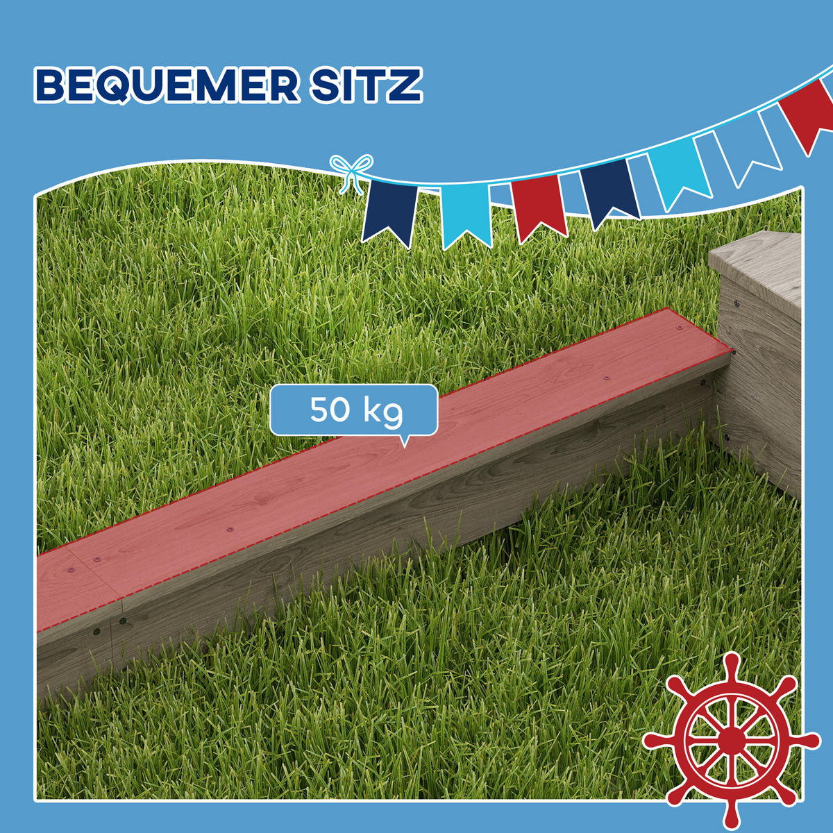 SANDKASTEN Sandkiste groß mit Abdeckung im Schiff Design Matschekiste aus Holz - Grau, Holz (180/103/144.5cm) - Outsunny