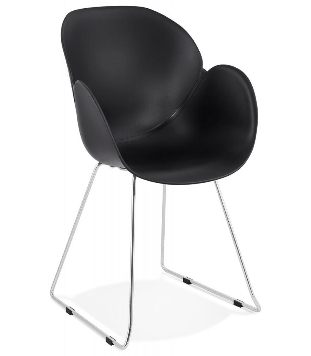 SCHALENSTUHL NEGO Kunststoffschale mit Armlehnen und Kufengestell, Schwarz 59x58x87 cm - Chromfarben/Schwarz, Kunststoff/Metall (59/87/58cm) - KADIMA DESIGN