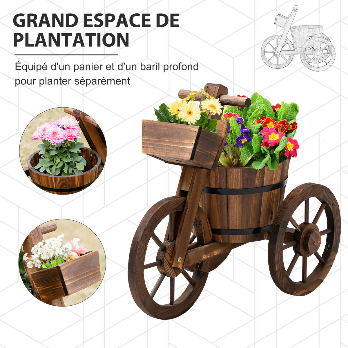 PFLANZENSTÄNDER DE-18929 Tricycle-Design Naturholz - Braun, Holzwerkstoff (31/45.5/52cm) - ComfortXL