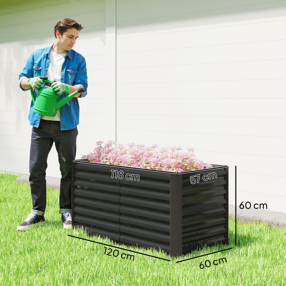 HOCHBEET-SET, aus Verzinkter Stahl, für Terrasse - Dunkelgrau, Metall (60/60/120cm) - Outsunny