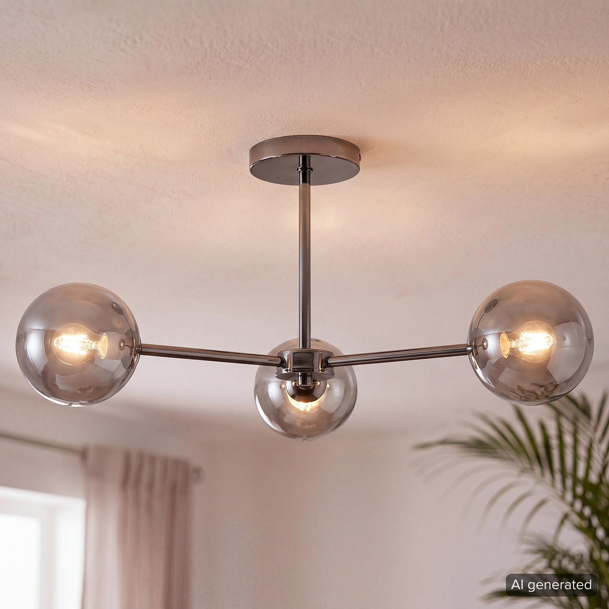 DECKENLEUCHTE - Metall - 3-flammig - Grau, Glas/Metall (62/62/25cm) - home24