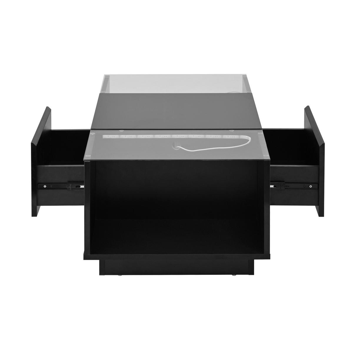 KONFERENČNÍ stolek 105/50/35 cm černý z dřevotřísky s LED osvětlením a úložným prostorem - černá, kompozitní dřevo (105/50/35cm) - OKWISH