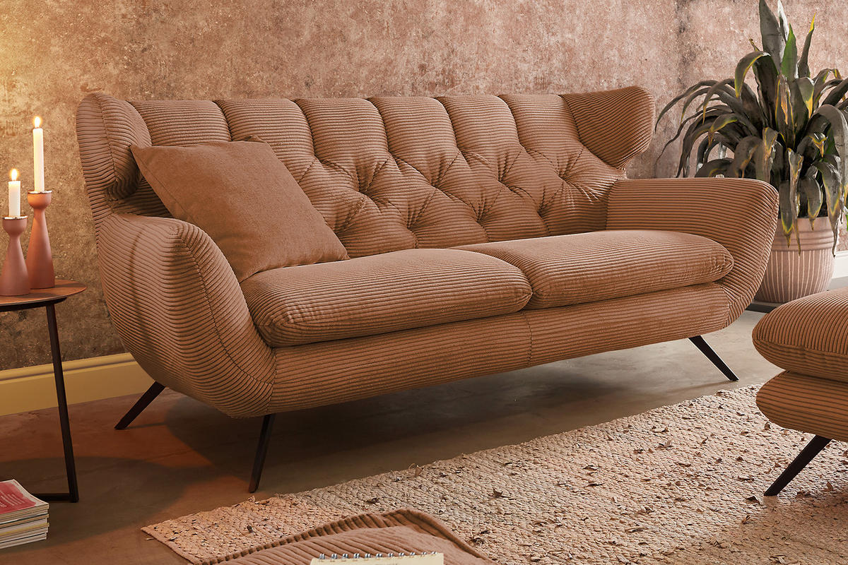 SITZGRUPPE CHARME Braun Cord - Dunkelbraun/Schwarz, Textil/Metall (225/94/95cm) - KAWOLA