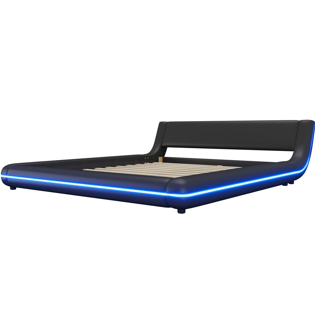 BODENBETT 160/200 cm Schwarz mit LED - Schwarz, Kunststoff (160/200cm) - MIVRAY