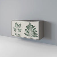 SIDEBOARD GREEN LEAFY STAMPS, Graue Oberfläche, 111x42x57,5 cm, 2 Türen - Grau, Holzwerkstoff (111/57.5/42cm) - SpaceRebels