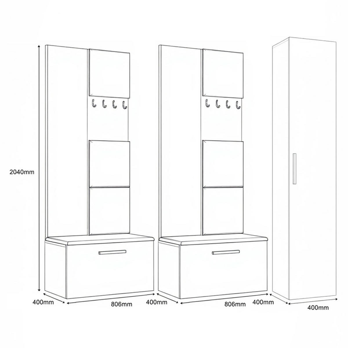 GARDEROBENSCHRANK MODULO 201,2/204/40 cm Modern Garderobe-Set Grau - Schwarz/Grau, Holzwerkstoff (201.2/204/40cm) - MASSENO