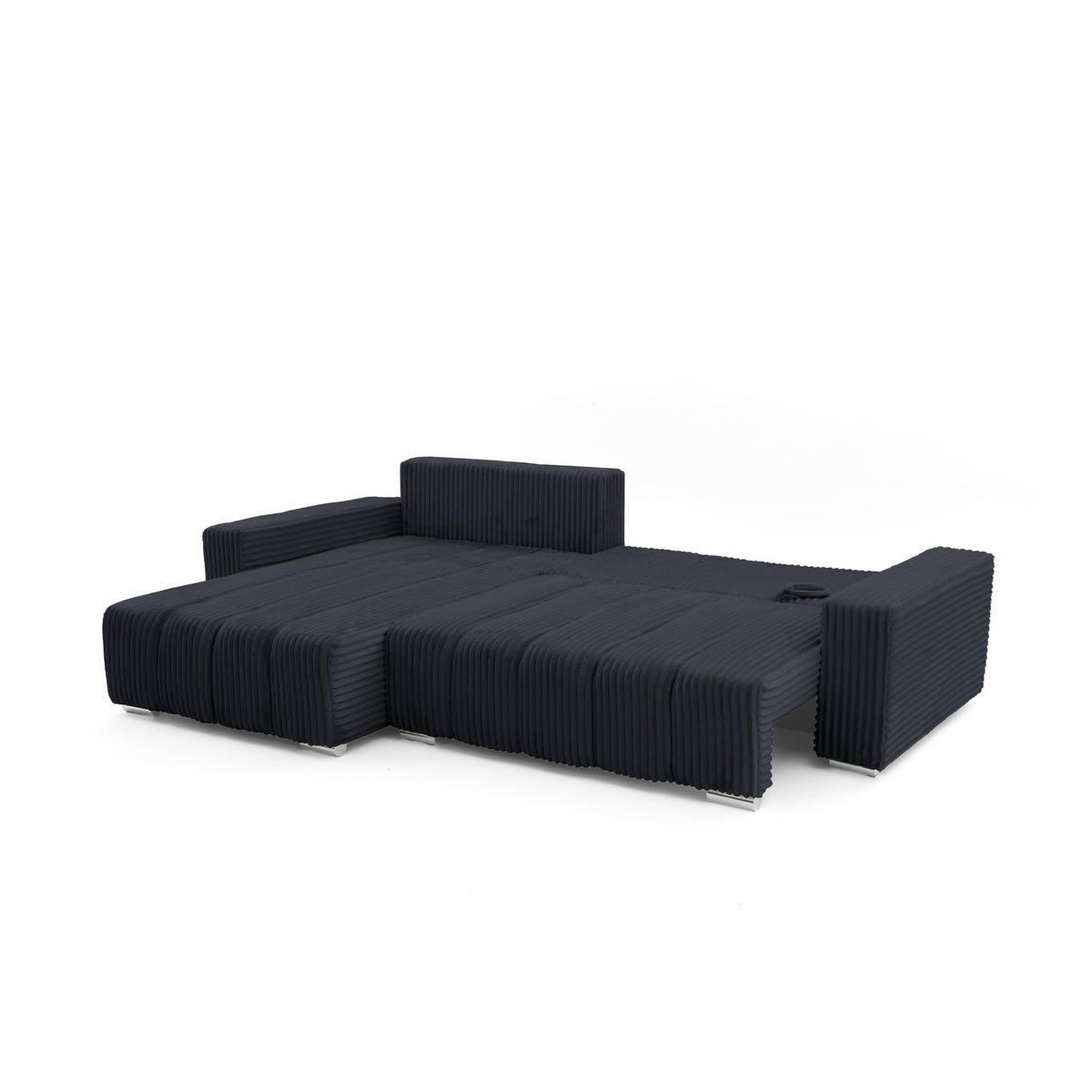 ECKSOFA PIANO L Links mit Schlaffunktion 137x234 Cord Schwarz - Silberfarben/Schwarz, Holz/Textil (278/178cm) - Muffo