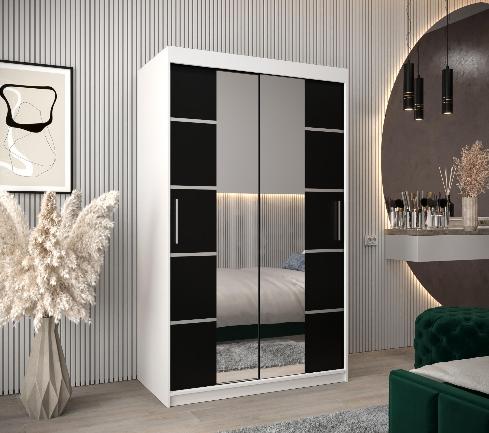 SCHWEBETÜRENSCHRANK 200/120/62 2-türig - Silberfarben/Schwarz, Holz/Kunststoff (120/200/62cm) - Abiks Möbel