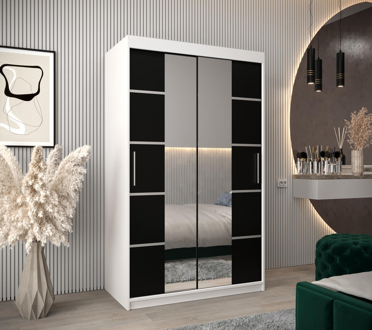 SCHWEBETÜRENSCHRANK 200/120/62 2-türig - Silberfarben/Schwarz, Holz/Kunststoff (120/200/62cm) - MÖBEL KRYSPOL