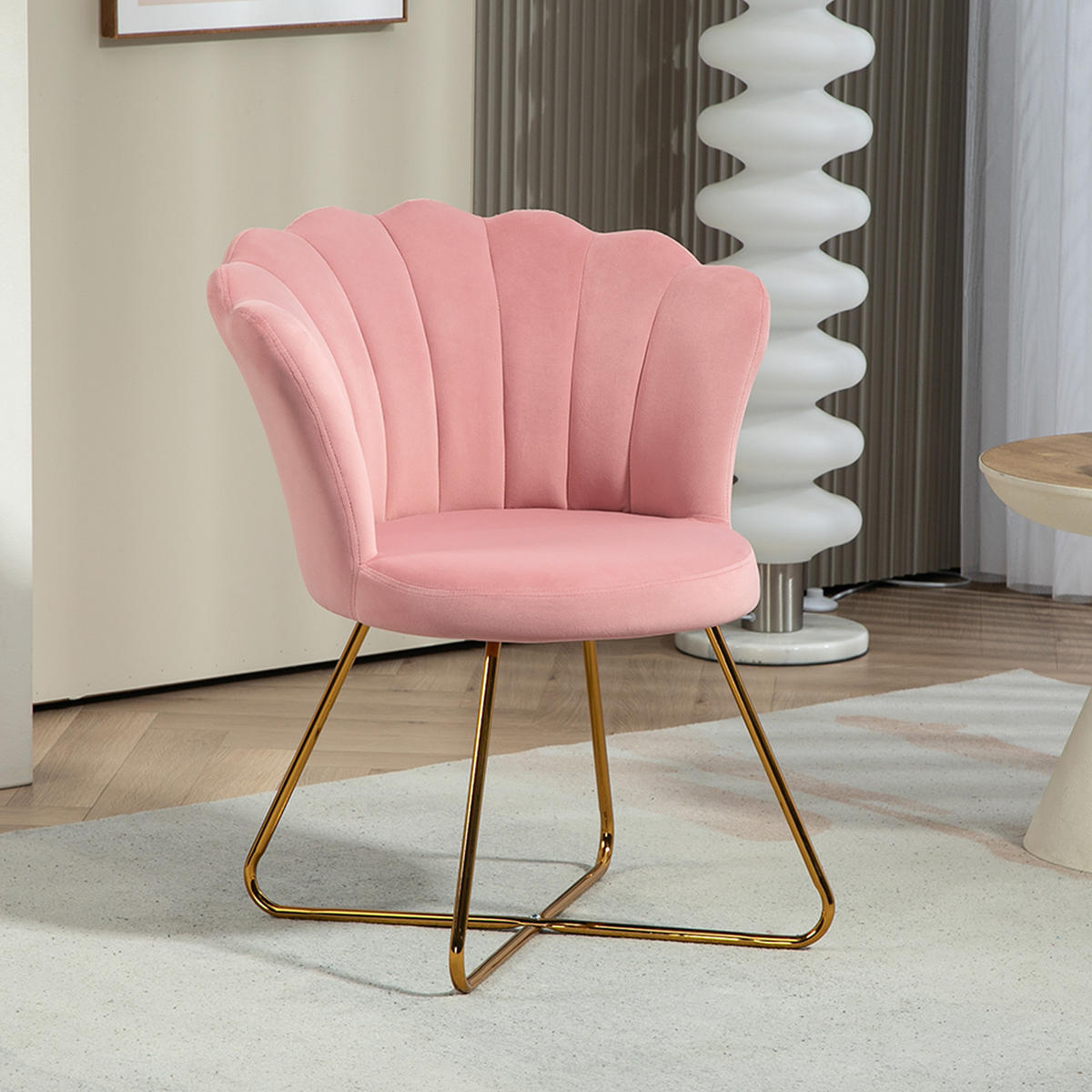 SESSEL Loungesessel mit Armlehnen, Metallbeine, Rückenlehne im Lotus-Design - Rosa, Metall (64/80/69cm) - HOMCOM