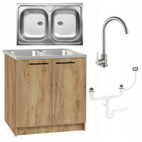 SPÜLUNTERSCHRANK 80cm mit Spüle + Armatur + Siphon Eichenfarbe - Eichefarben, Holzwerkstoff (80/82/46cm) - Stamar