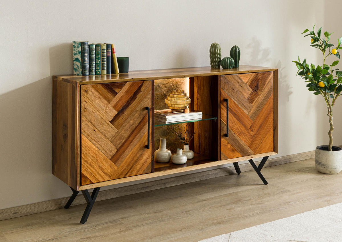 SIDEBOARD Altholz 150x40x81 natur lackiert AVIGNON #110 - Braun, Holz (150/81/40cm) - Massivmoebel24