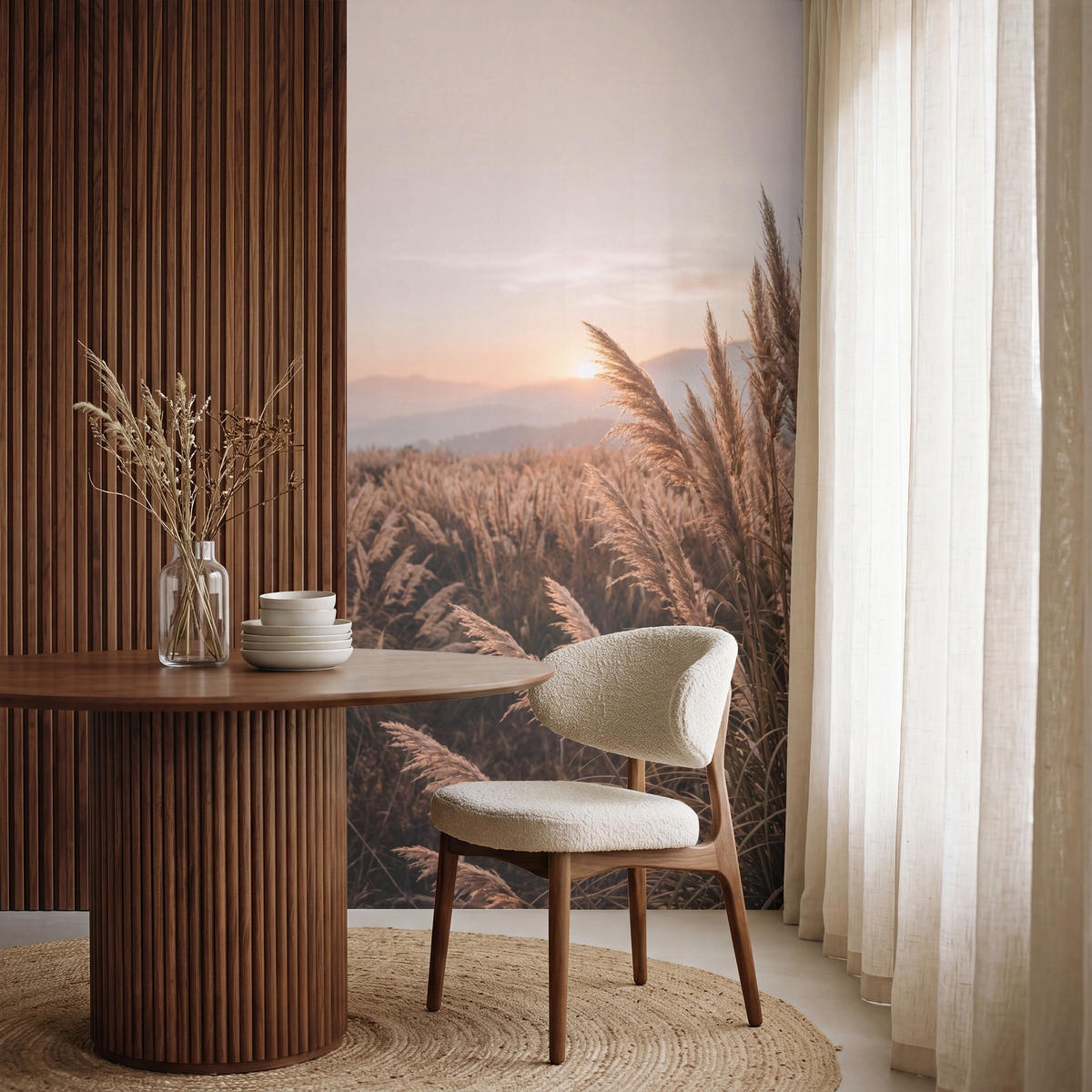 TAPETE - Gras - Feld - Sonne - Natur - 120x240 cm - Sandfarben, Papier (120/240cm) - OnlyWow
