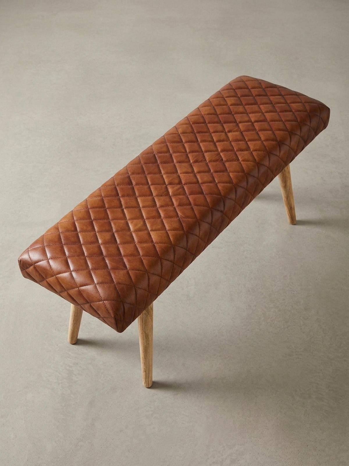 SITZBANK – Echtleder/Holz, Springbock-Stil - Braun, Mangoholz/Leder (115/53/38cm) - KADIMA DESIGN