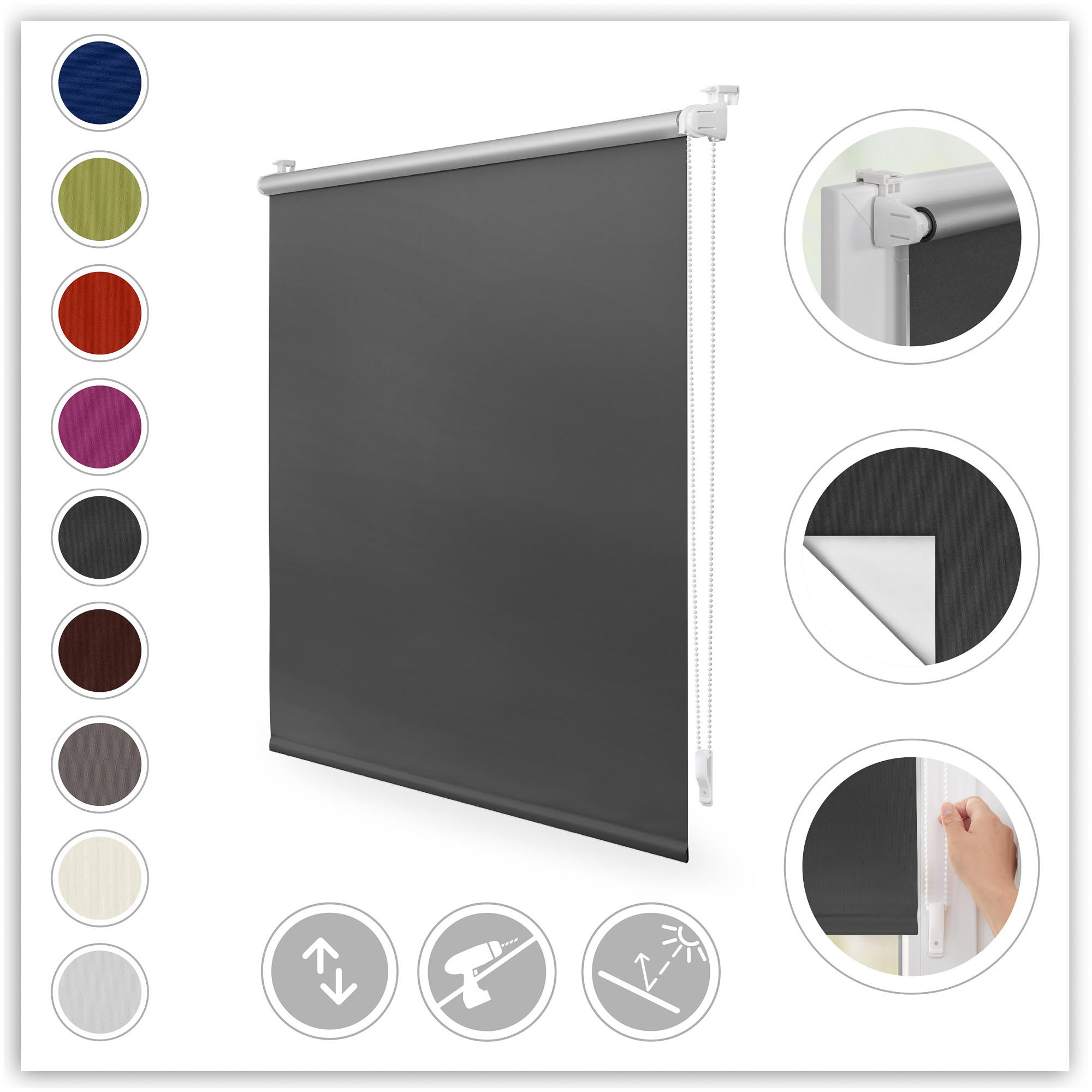 Thumbnail - Lichtblick Original Thermo-Rollo, Anthrazit, Kunststoff, 110x150 cm, Wohntextilien, Rollos & Jalousien, Rollos, Verdunke...